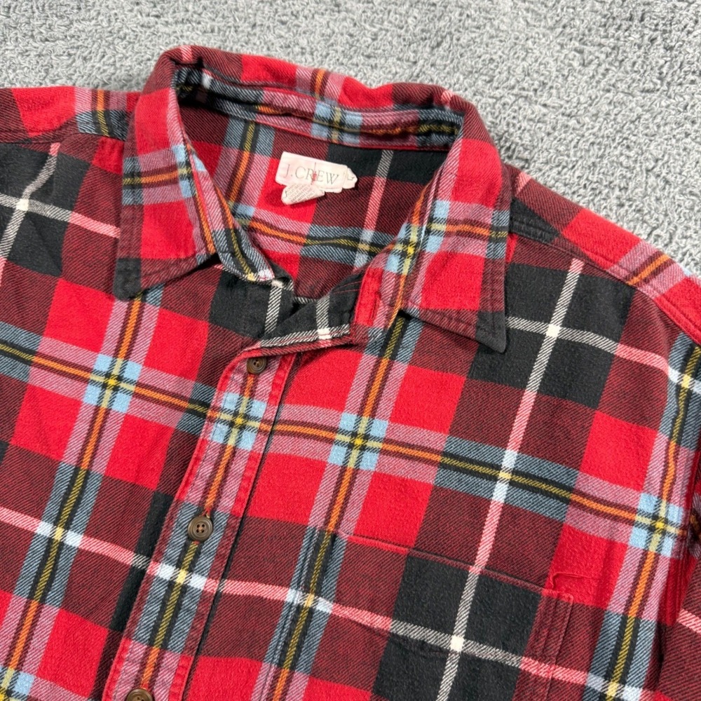 Vintage J Crew Oarsman Thick Multicolor Plaid Red Flannel‎ Shirt Size Large